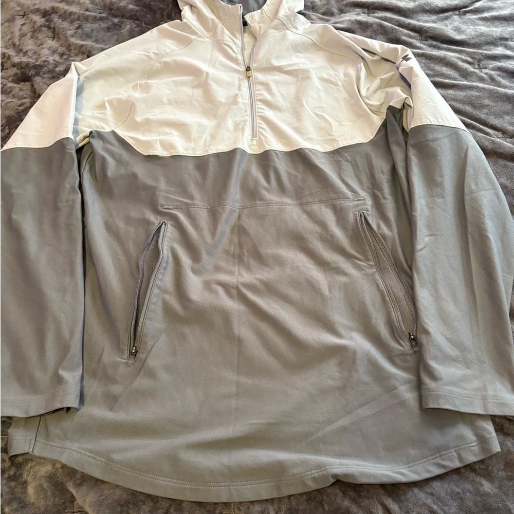 Under Armour Women's Gray White 1/4 Zip Pullover Jacket Fitted Size M